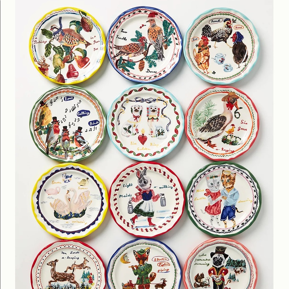 Anthropologie Nathalie Lete 12 Days Of Christmas Day # 2 NWT Dessert Plate - Picture 7 of 8
